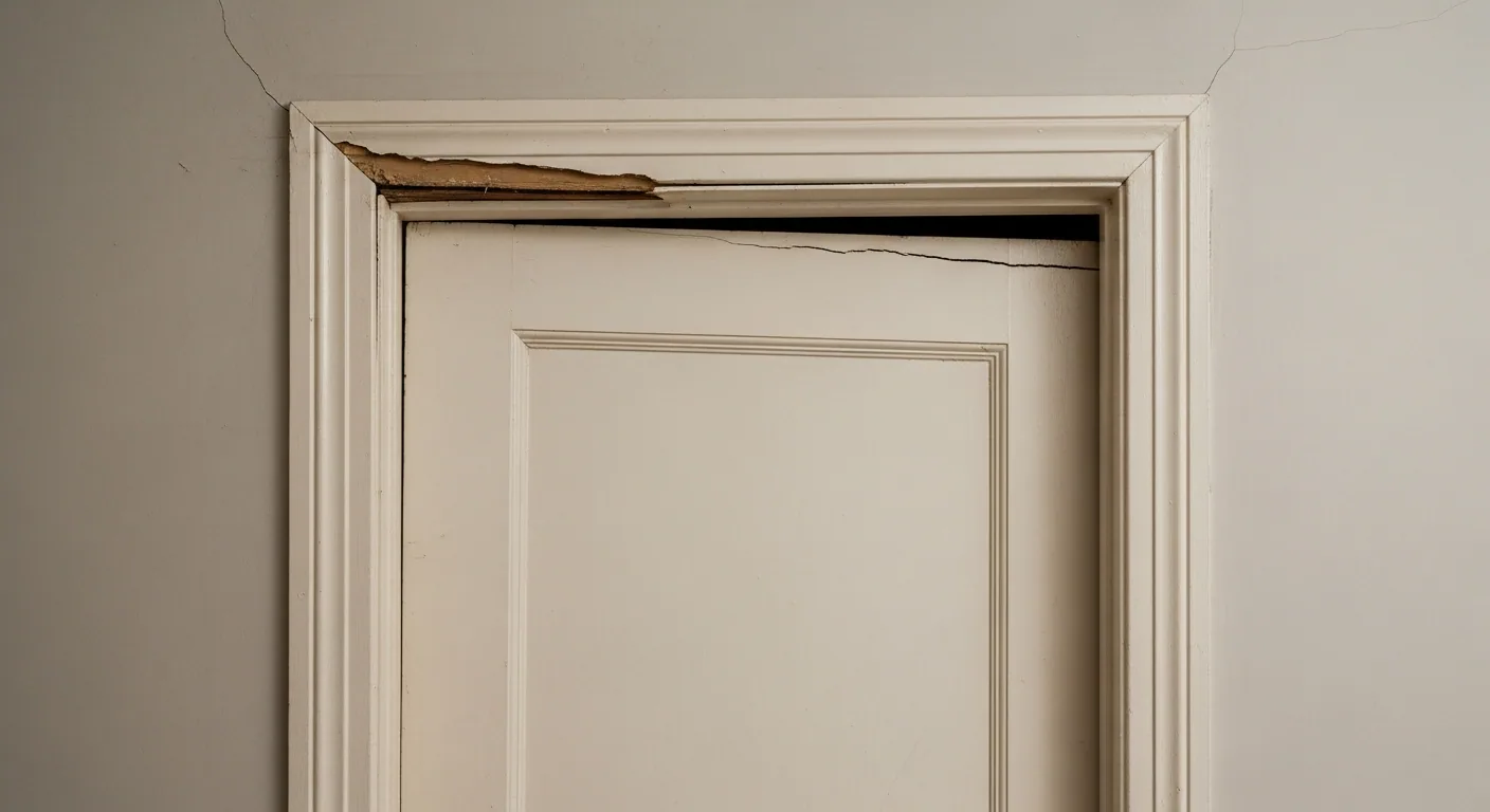 Internal door sitting out of square in its frame with cracking above the architrave